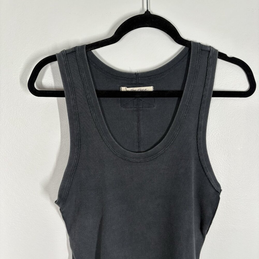 We The Free Women XL Washed Black Ribbed Jersey Grunge Kate Scoop Tank Top NWOT - Picture 6 of 12